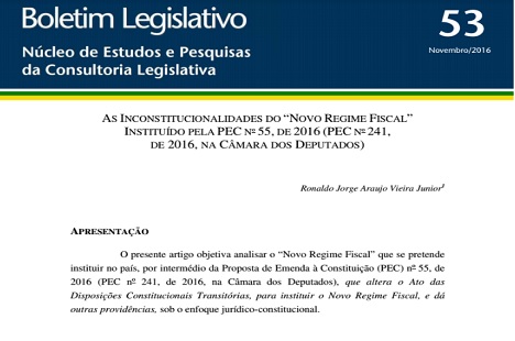 Estudo do Senado Federal mostra inconstitucionalidades da PEC 241/2016 (55/2016)