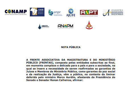 Frentas emite nota de apoio a decisão do ministro Marco Aurélio