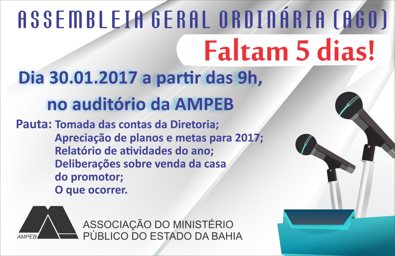 Assembleia Geral Ordinária será realizada na próxima segunda-feira (30.01)