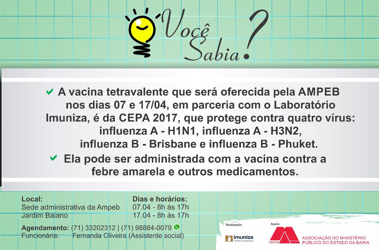 Ambeb realiza vacinação da gripe na próxima sexta-feira (07/04)