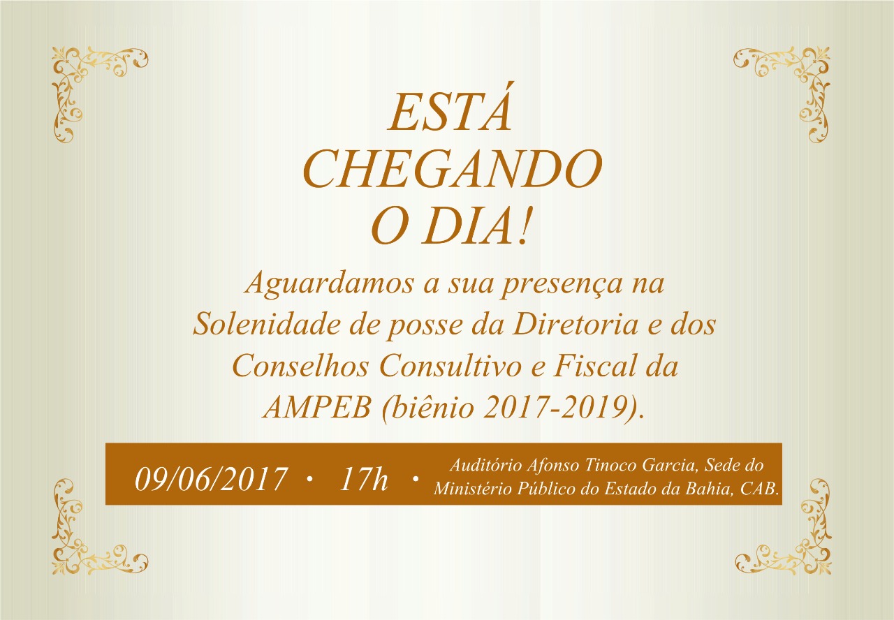 Posse da diretoria e conselhos da Ampeb, biênio 2017/2019, será dia 09/06