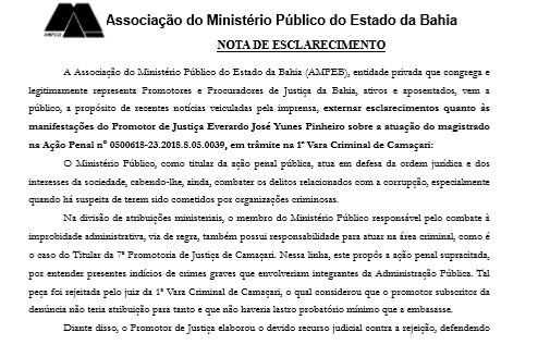 Ampeb divulga Nota de Esclarecimento em favor de associado
