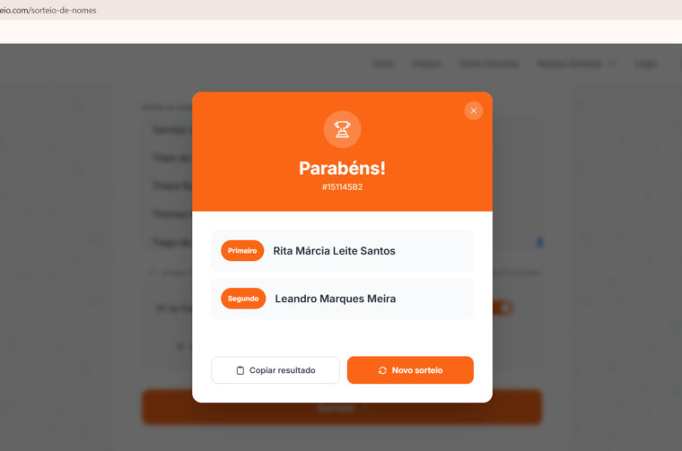 Resultado do sorteio de diárias no Hotel Príncipe do Mutá