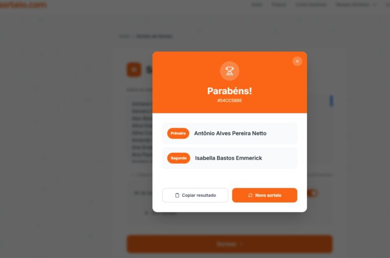 Resultado do sorteio de diárias no Hotel Príncipe do Mutá