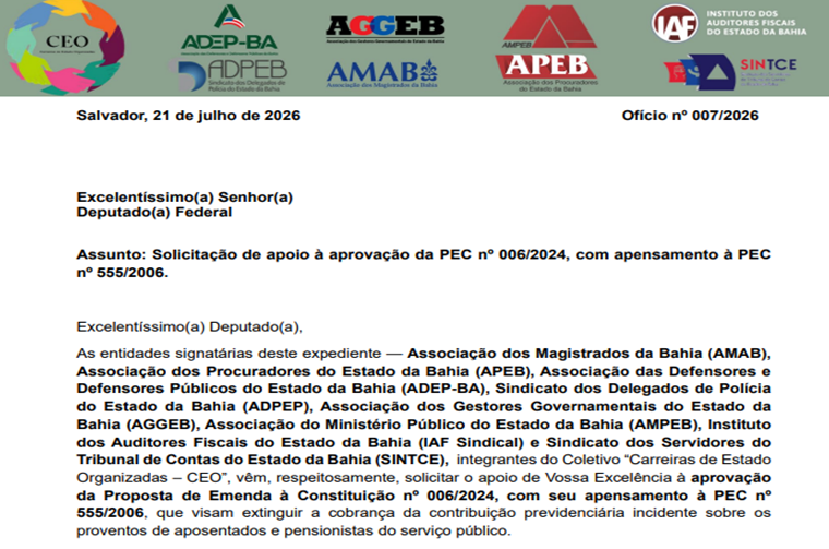 AMPEB apoia PEC que prevê o fim gradual da contribuição previdenciária de aposentados
