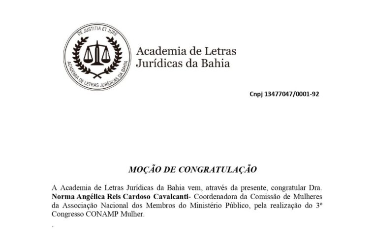Academia de Letras Jurídicas da Bahia congratula AMPEB, CONAMP e MP-BA pela realização do 3º CONAMP Mulher